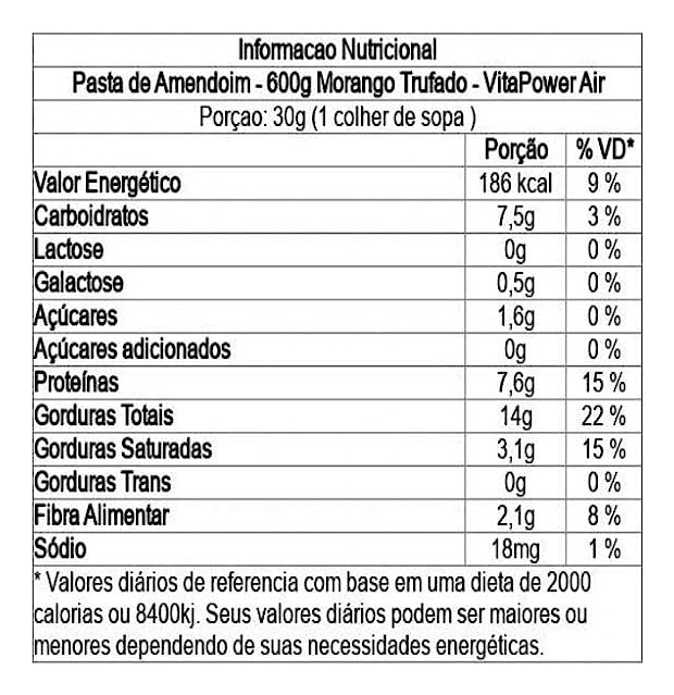 Pasta de Amendoim Air Morango Trufado (600g) - Vitapower - Loja